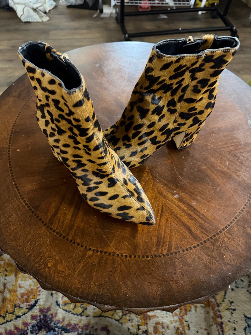 Sam Edelman Leopard Print Pointed Toe Ankle Booties - Tan & Black